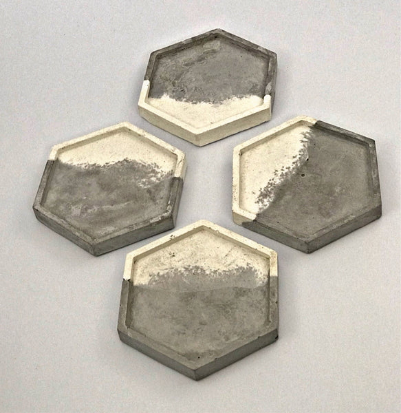 4 Pcs Set Hexagon Geometric Coasters Grey White Gold