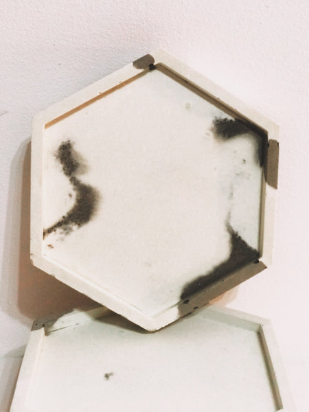 4pcs set Grey White Gold Marble Effect Hexagon Concrete Coasters