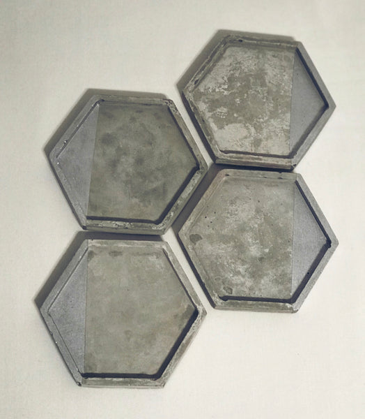 4pcs Hexagon Geometric Emerald Green and Silver Coasters