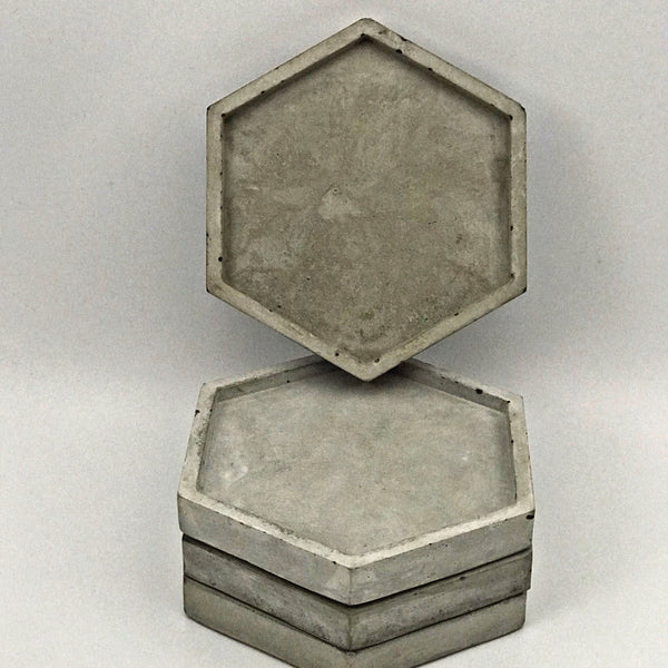 4 Pcs Set Hexagon Geometric Concrete Coasters Grey