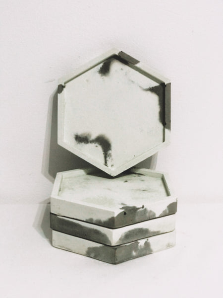 4pcs set Grey White Gold Marble Effect Hexagon Concrete Coasters
