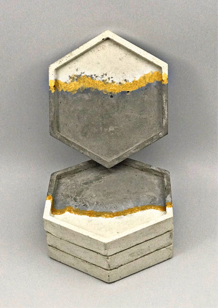 4 Pcs Set Hexagon Geometric Concrete Coasters White