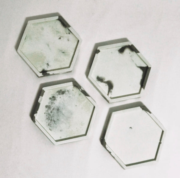 4pcs set Grey White Gold Marble Effect Hexagon Concrete Coasters