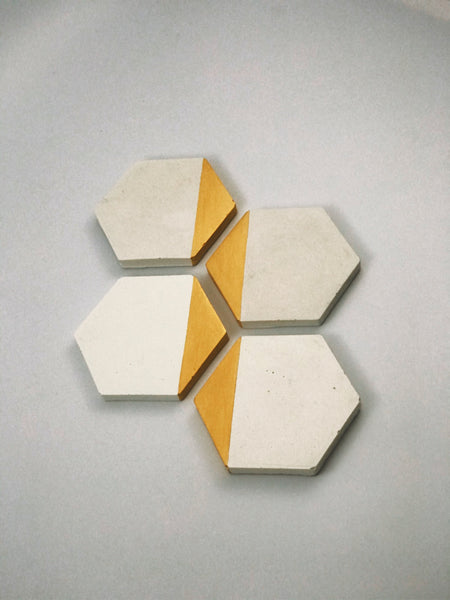4pcs set Nordic Hexagon Geometric White Gold Concrete Coasters UK Free PnP