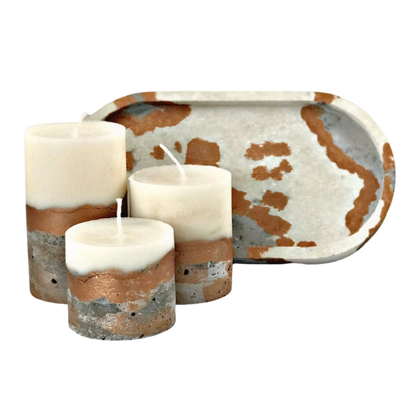 4pcs set unique round concrete pillar candles oval tray copper