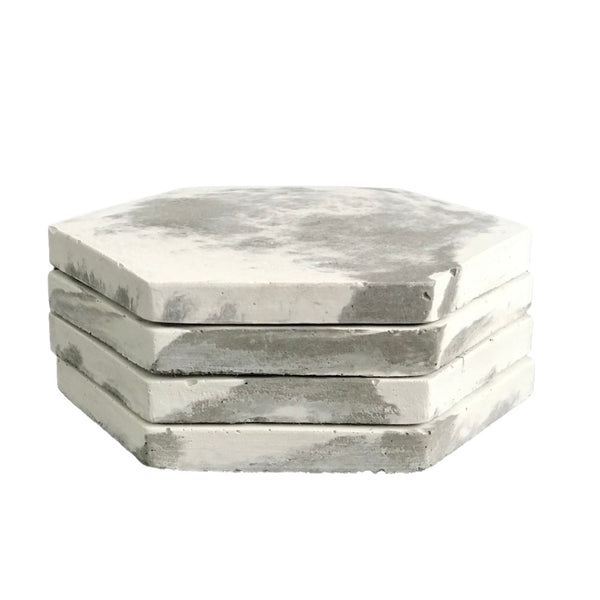 4pcs Drink Coasters Set Hexagon Marble Grey White Handmade | Luxdecor6