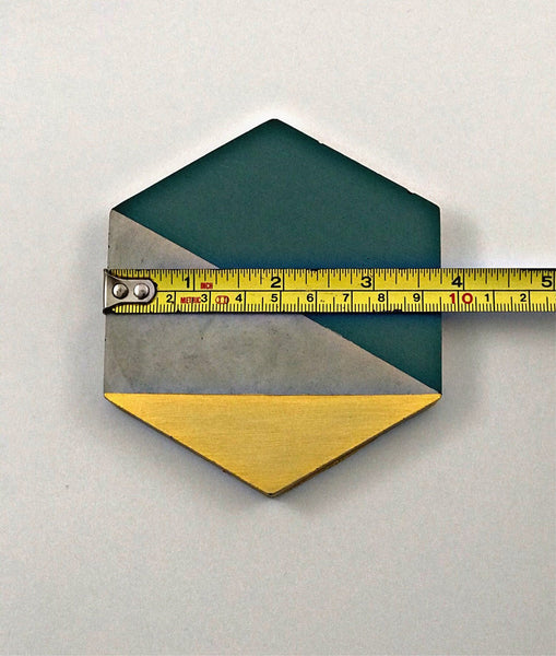 4pcs set Hexagon concrete coasters painted Emerald Green and Gold