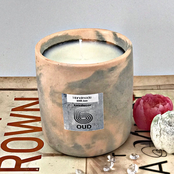 40hrs Large Earthy Marble Highly oud wood Scented Soy Wax Candles