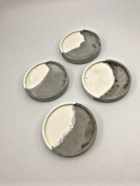 4pcs Set Round Grey White Silver Concrete Non-Scratch Coasters