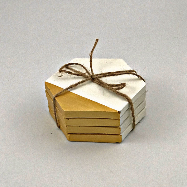 4pcs set Nordic Hexagon Geometric Grey Gold Concrete Coasters UK Free PnP