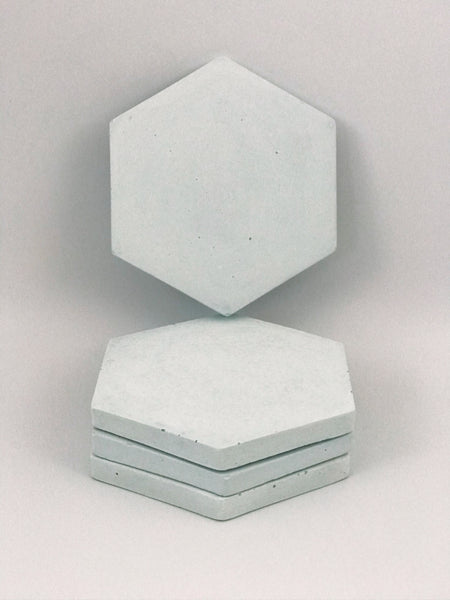 4pcs set Scandi Hexagon Geometric Light Blue Concrete Coasters UK Free Delivery
