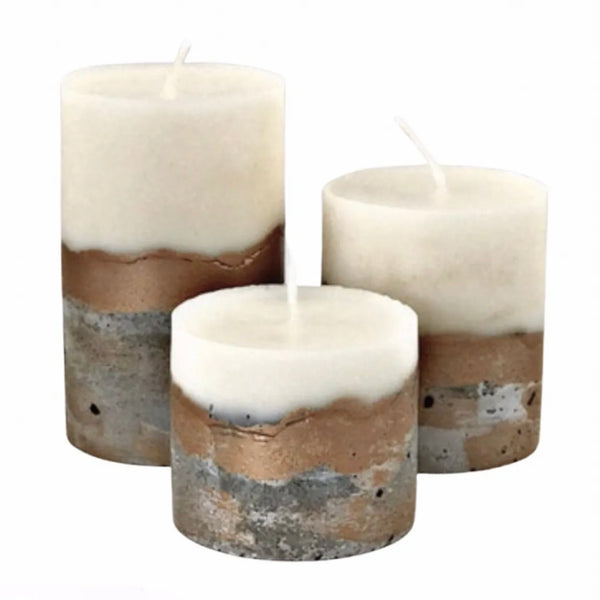 3pcs set unique round concrete pillar candles copper
