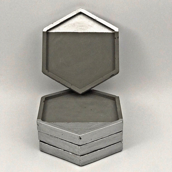 4pcs Hexagon Geometric Grey and Silver Coasters