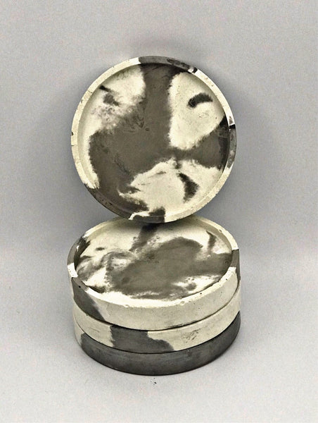 4pcs Set Round Grey & White Concrete Non-Scratch Coasters