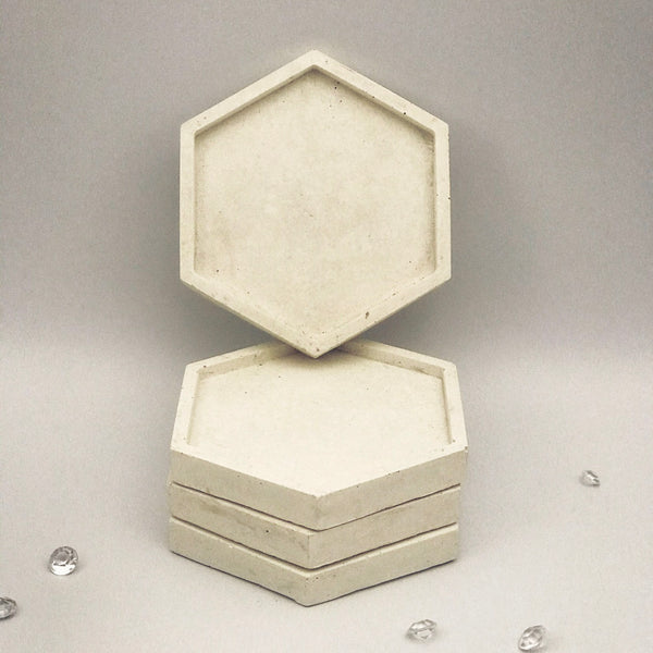 4 Pcs Set Hexagon Geometric Concrete Coasters White