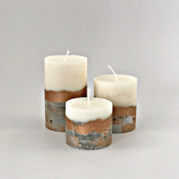 3pcs set unique round concrete pillar candles gold