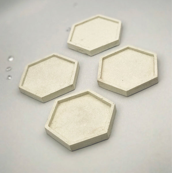 4 Pcs Set Hexagon Geometric Coasters Grey White Gold