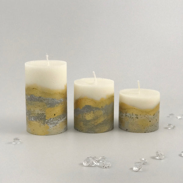 3pcs set unique round concrete pillar candles gold