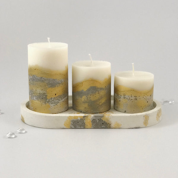 4pcs set unique round concrete pillar candles oval tray gold