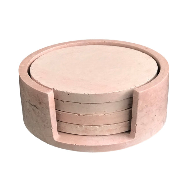 5Pcs Drink Coasters with Holder Pink Round Gift Set Handmade Luxdecor6