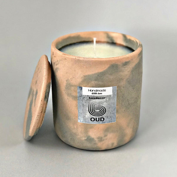 40hrs Large Earthy Marble Highly oud wood Scented Soy Wax Candles