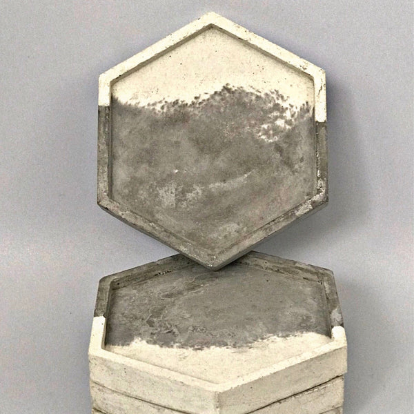 4 pcs Set Coasters Table Mats Hexagon White and Grey