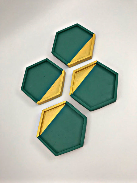 4pcs Hexagon Geometric Silver Grey concrete Coasters