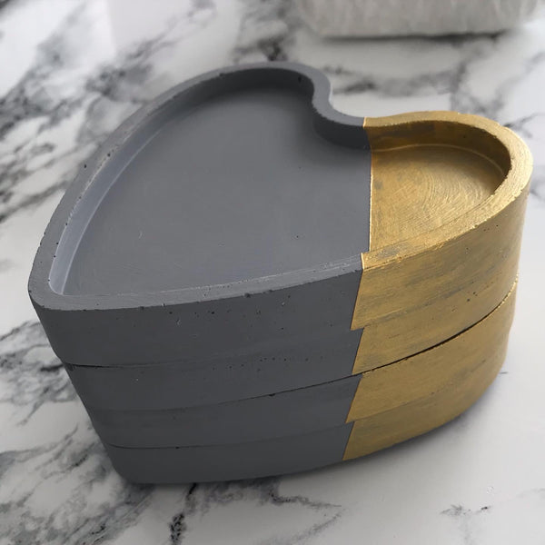 4pcs set Nordic Heart Geometric Grey and Gold painted Concrete Coasters UK Free PnP